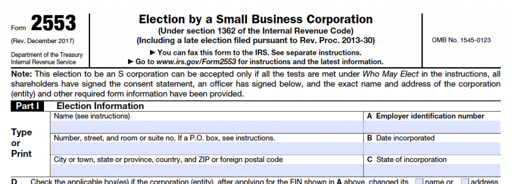 IRS Form 2553 Election by a Small Business Corporation